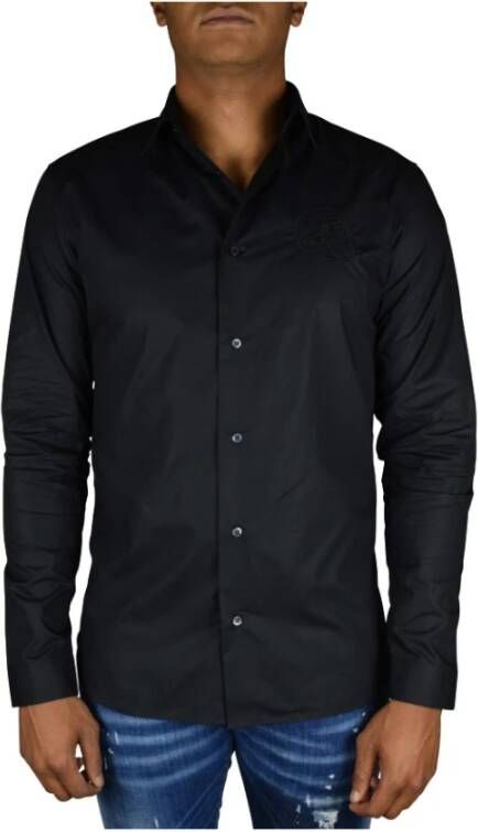 Philipp Plein Goud gesneden LS Skull Shirt Zwart Heren