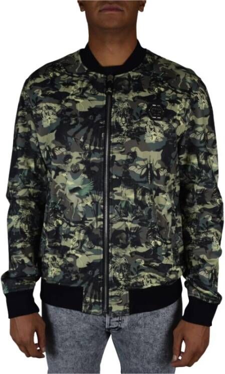 Philipp Plein Groene Animal Camo Bomberjack Groen Heren