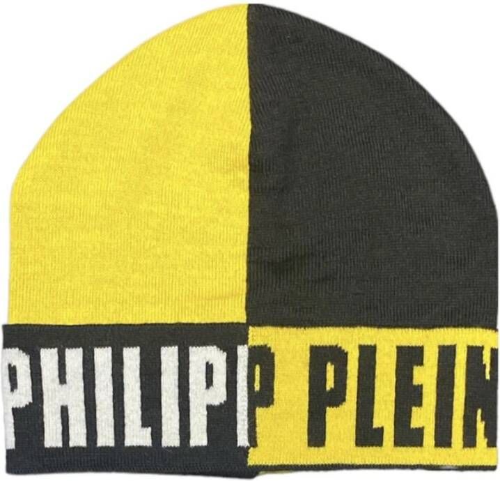 Philipp Plein Wollen Zwart en Geel Logo Hoed Meerkleurig Heren