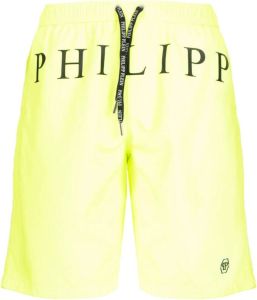 Philipp Plein Strandkleding met verstelbaar trekkoord en mesh slip Geel Heren