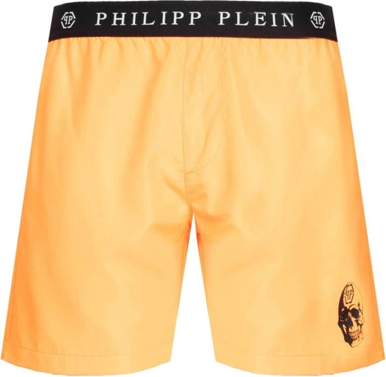 Philipp Plein Heren Zwembroek met Logoband en Mesh Slip Oranje Heren