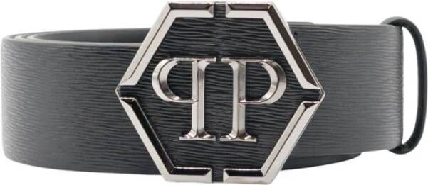 Philipp Plein Leather Belt Hexagon Riem Black Heren