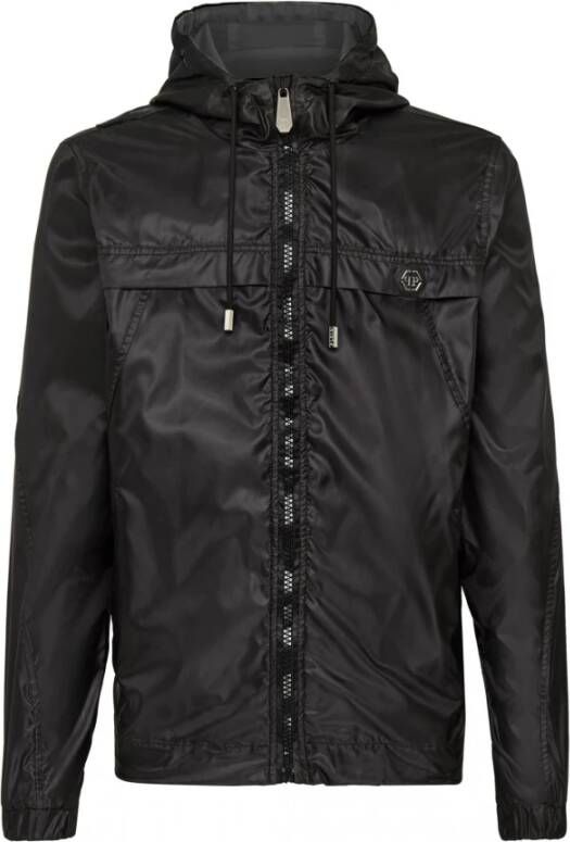 Philipp Plein Windjack met capuchon en logo Black Heren