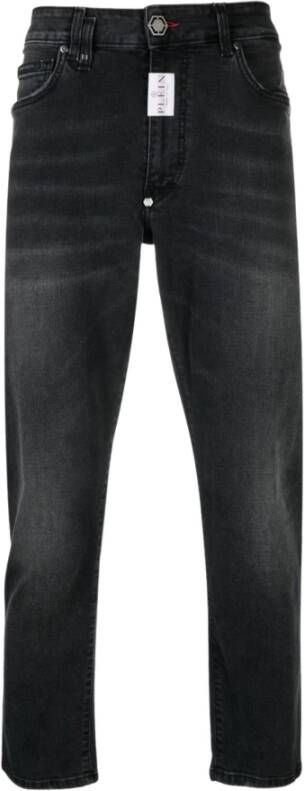 Philipp Plein Zwarte Denim met Grijze Wassing Heren Straight Jeans Zwart Heren