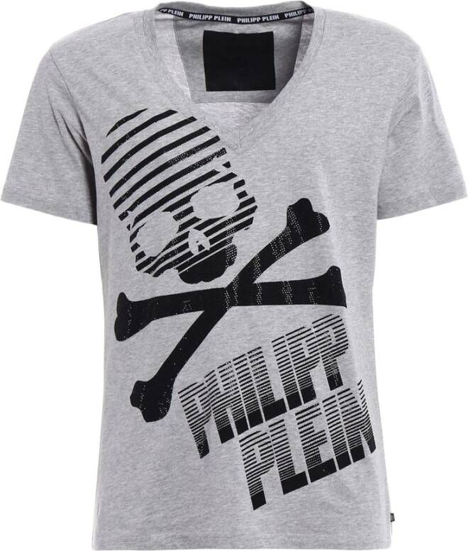Philipp Plein Katoenen Logo T-Shirt met V-Hals Grijs Heren