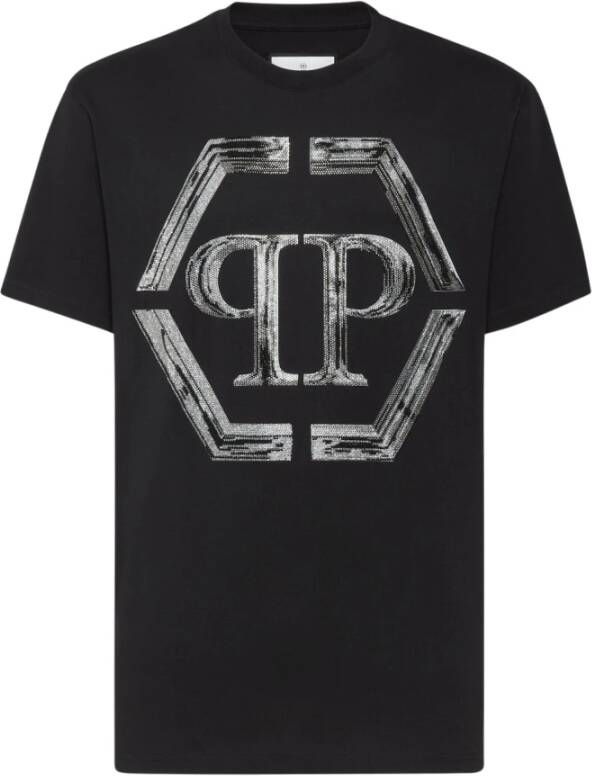 Philipp Plein Klassiek Zwart `PP Glass` T-Shirt Zwart Heren