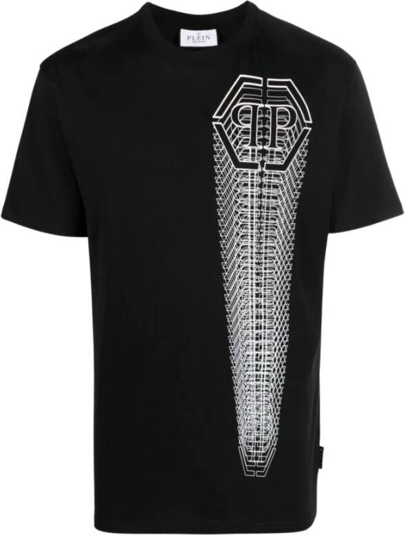 Philipp Plein Zwarte SS T-Shirt met Hexagonaal Logo Zwart Heren
