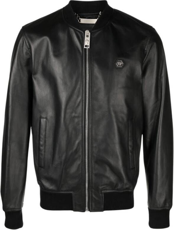 Philipp Plein Leather Jackets Black Heren