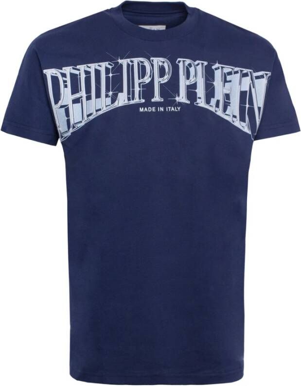 Philipp Plein Navy Blue Logo-Print Katoenen T-Shirt Blauw Heren