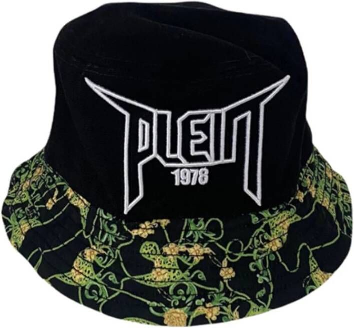 Philipp Plein Omkeerbare zwarte Cloche-hoed met veelkleurige printinzet en geborduurd logo Zwart Heren
