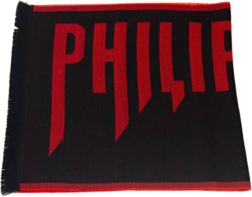 Philipp Plein Rode Wollen Sjaal met Logo en Franjes Red Dames