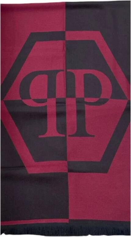 Philipp Plein Bicolore Zwart en Bordeaux Wol Sjaal met Maxi Logo Zwart Heren