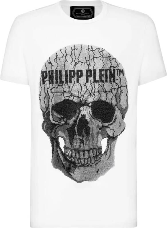Philipp Plein Skull Embellished Tee Strass Detail Wit Heren
