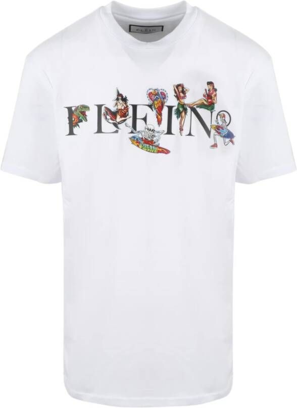 Philipp Plein SS Hawaii T-Shirt Regular Fit Contrasterende Print Wit Heren