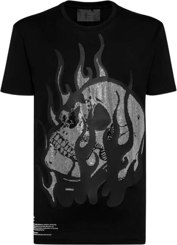 Philipp Plein T-Shirt met Studs Schedel en Vlammen Zwart Heren