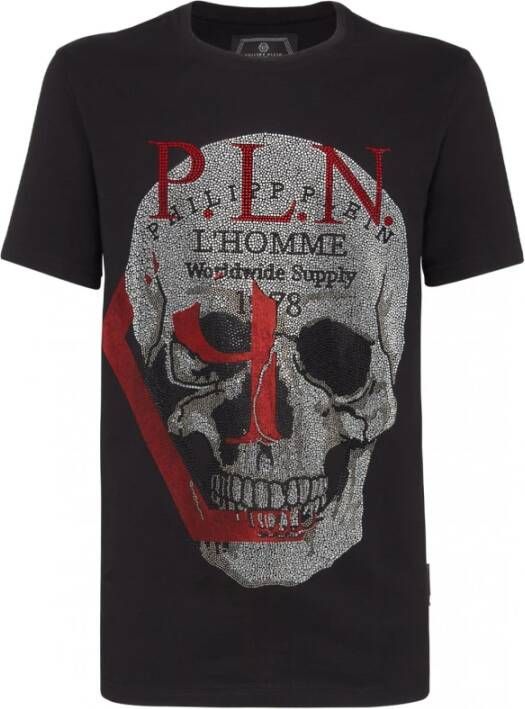 Philipp Plein Zwart Platinum Cut T-Shirt met schedel en letters Black Heren