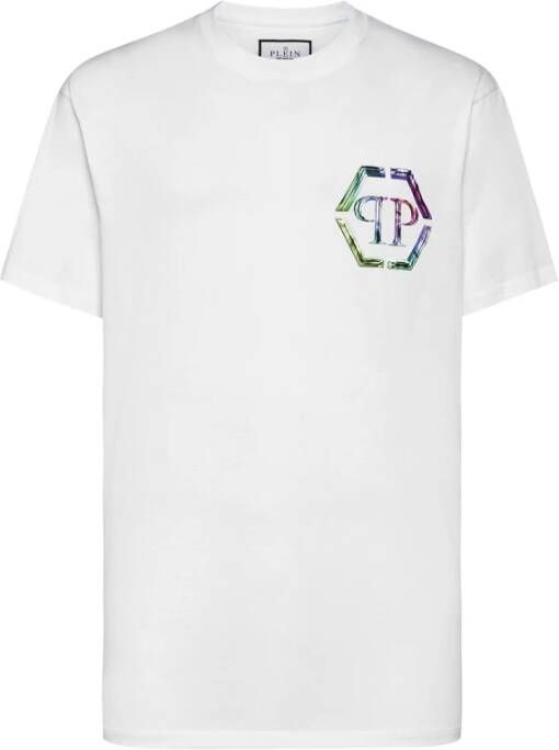 Philipp Plein Korte Mouw T-shirt van Glas met Holografische Print White Heren