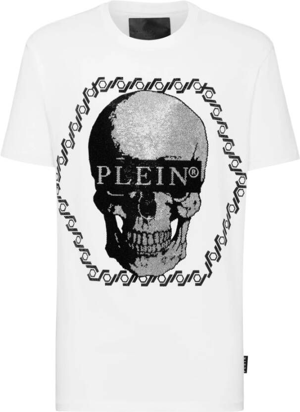 Philipp Plein Zwart T-shirt met kristallen schedel White Heren