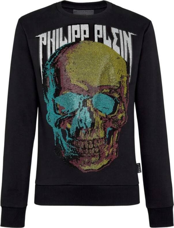 Philipp Plein LS Skull Zwart Sweatshirt met Handtekeningontwerp Black