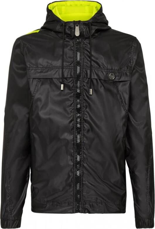 Philipp Plein Winddichte jas met capuchon en ruglogo Zwart Heren