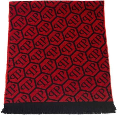 Philipp Plein Elegant Monogram Fringed Wool Blend Scarf Multicolor Heren