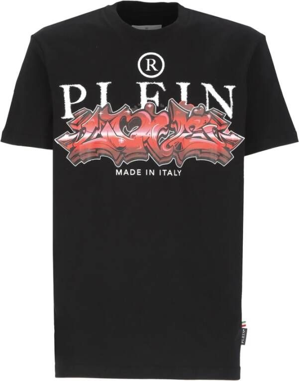 Philipp Plein Zwarte katoenen Mant-Shirt met Glass Logo Zwart Heren