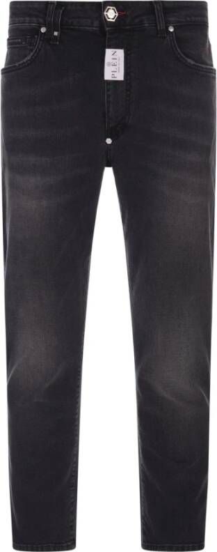 Philipp Plein Zwarte Slim-Fit Jeans met PP Hexagon Patch Zwart Heren