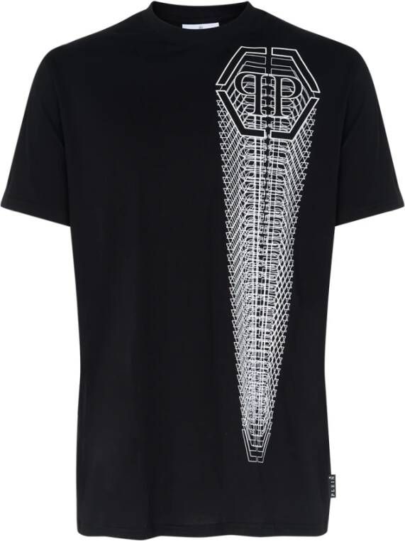 Philipp Plein Zwarte SS T-Shirt met Hexagonaal Logo Zwart Heren
