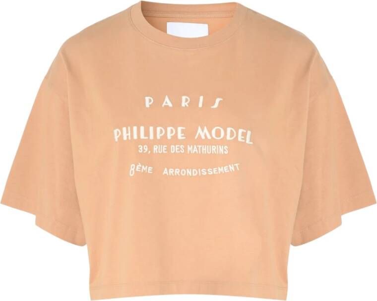 Philippe Model Beige Cropped T-Shirt met geborduurd logo Beige Dames