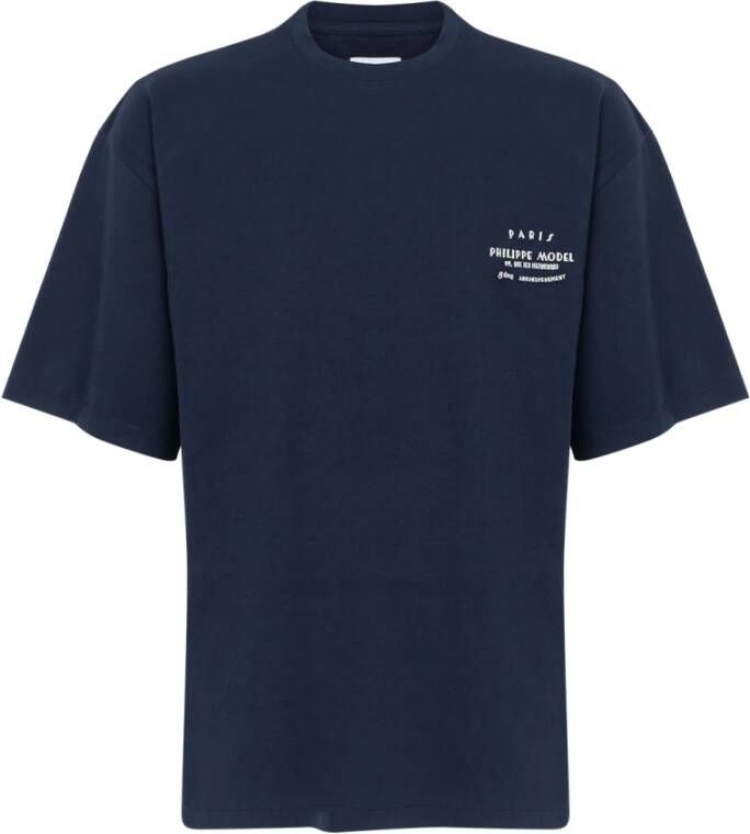 Philippe Model Heren T-shirt van puur katoen met contrasterend borduurwerk Blue Heren