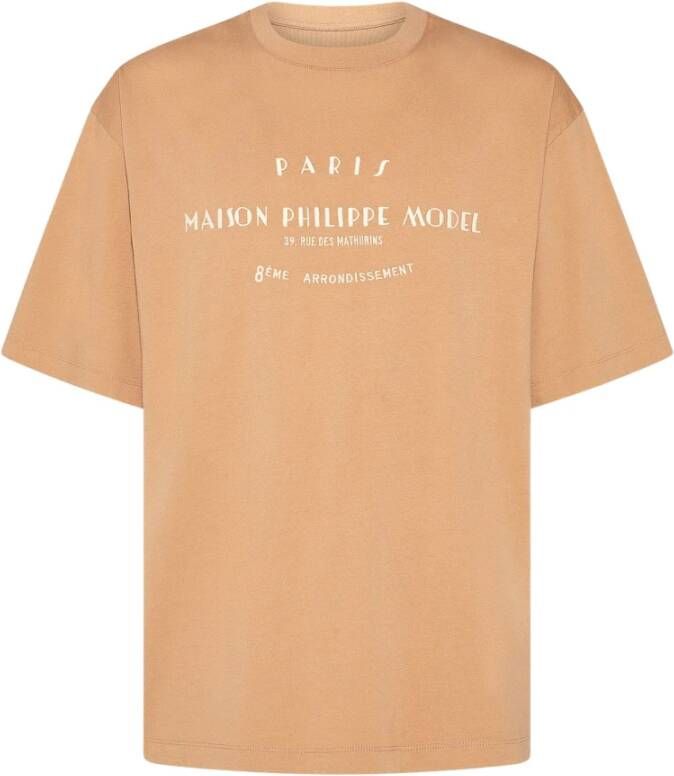 Philippe Model Logo Katoenen T-Shirt Beige Heren