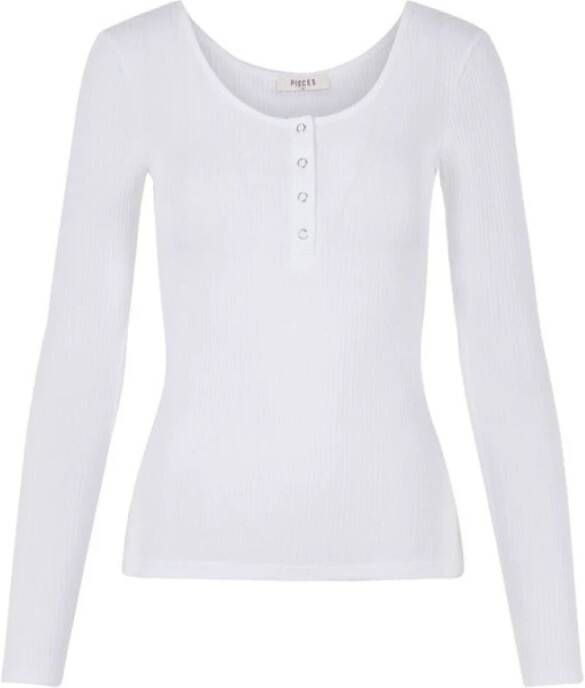 Pieces Witte T-shirt met Lange Mouwen voor Vrouwen White Dames - Foto 4