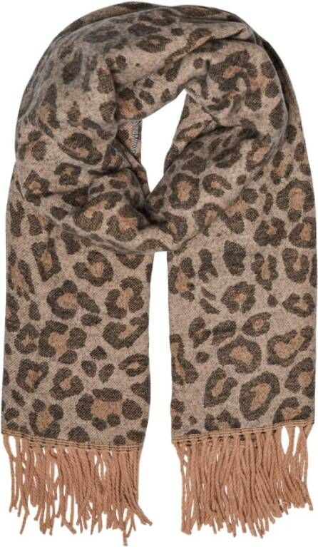 PIECES sjaal PCJIRA met panterprint camel zwart