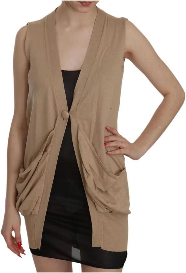 Pink Memories Bruine Gedrapeerde Gebreide Vest Brown Dames