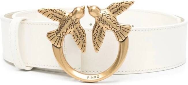Pinko Hoog Taille Zacht Leren Riem met Love Birds Diamond Cut Gesp Wit Dames - Foto 8