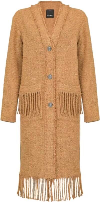 Pinko Stijlvolle Zwarte Enkellange Jas Beige Dames