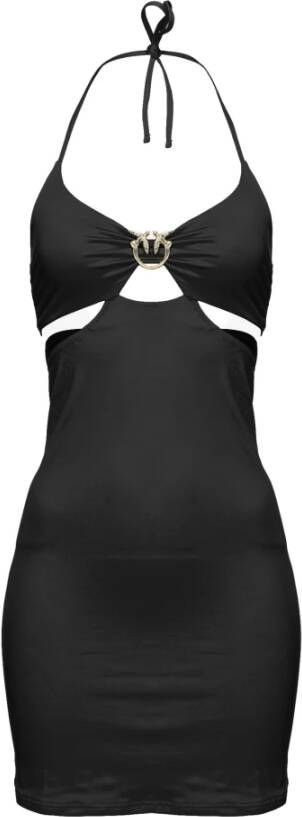 Pinko Attesa Abito Tecno Jersey CON Anella Uccellini Zwart Dames