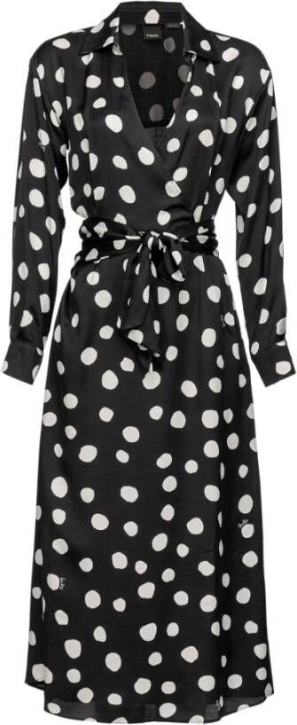 Pinko Ausilia Abito Satin ST. Pois C Logo Zwart Dames