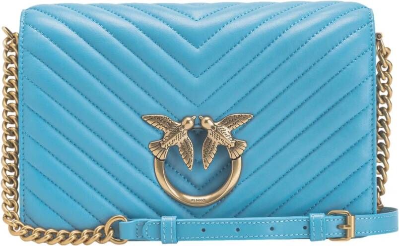 Pinko Gewatteerde Chevron Love Click Classic Tas Blauw Dames