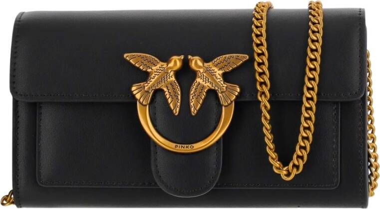 Pinko Zwarte Leren Portemonnee Liefdesvogels Detail Black Dames - Foto 2
