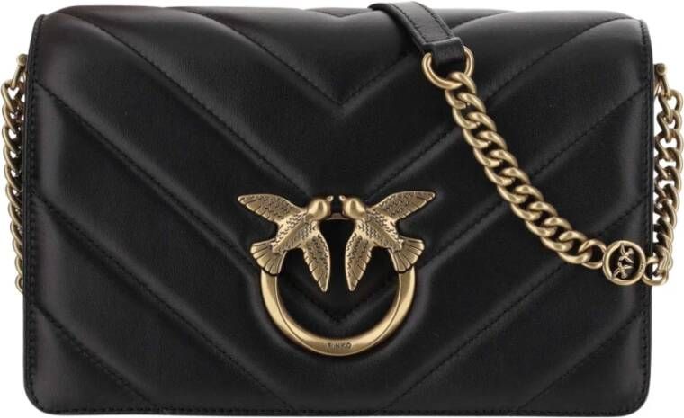 Pinko Klassieke Sheep Nappa Schoudertas Magnetische Sluiting Black Dames - Foto 6