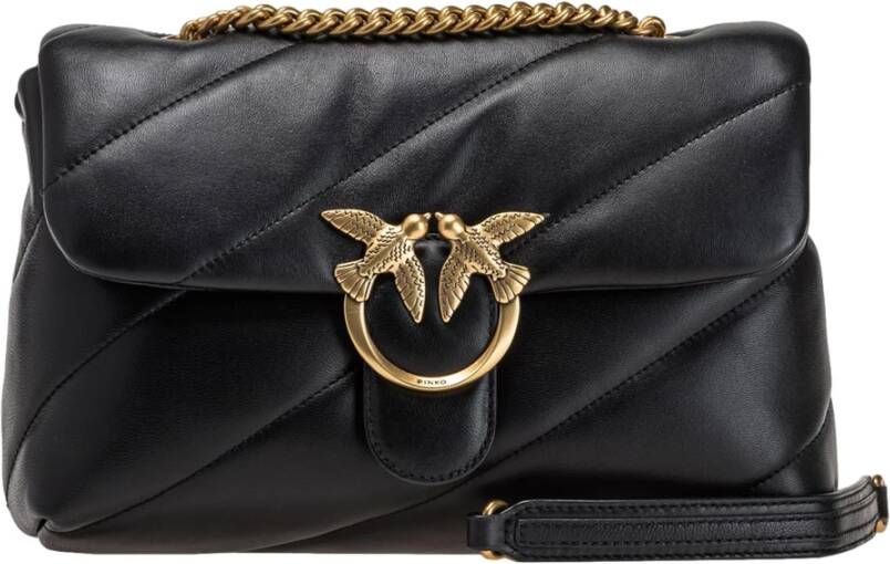 Pinko Zwarte Leren Crossbody Tas met Gouden Decoratieve Gesp Black Dames - Foto 4