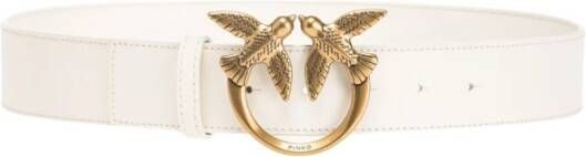 Pinko Hoog Taille Zacht Leren Riem met Love Birds Diamond Cut Gesp Wit Dames