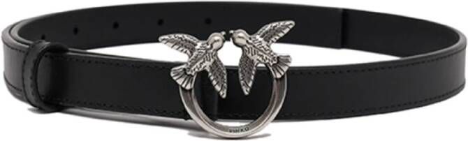 Pinko Love Birds Diamond Cut Leren Riem Black Dames