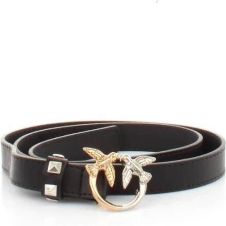 Pinko Love Birds Diamond Cut Leren Riem Black Dames