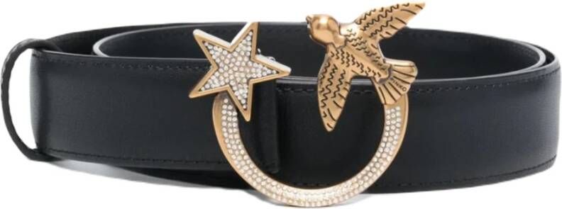 Pinko Zwart leren riem met Love Birds gesp Zwart Dames