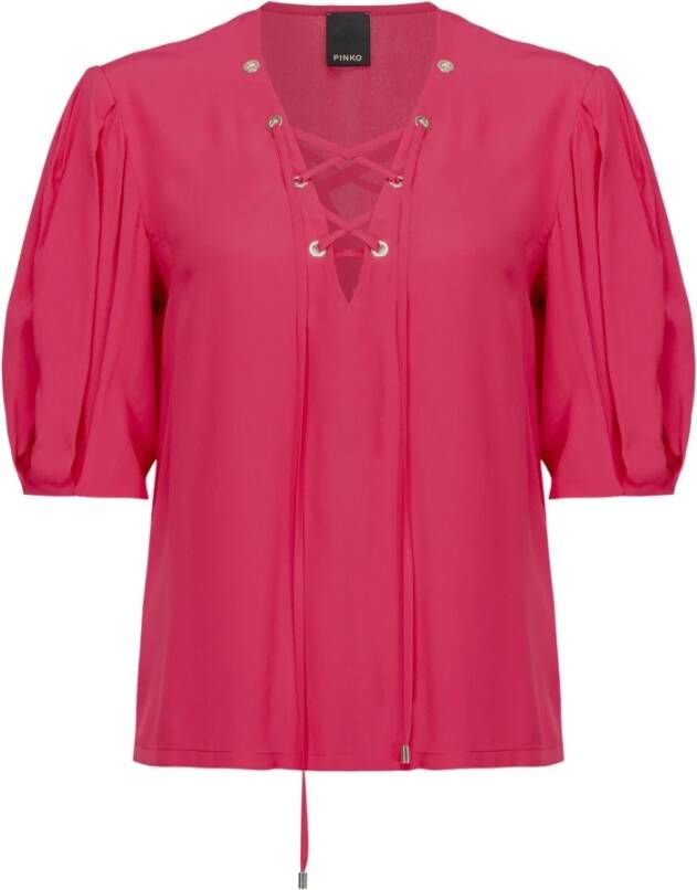 Pinko Fuchsia korte mouwen V-hals blouse Pink Dames