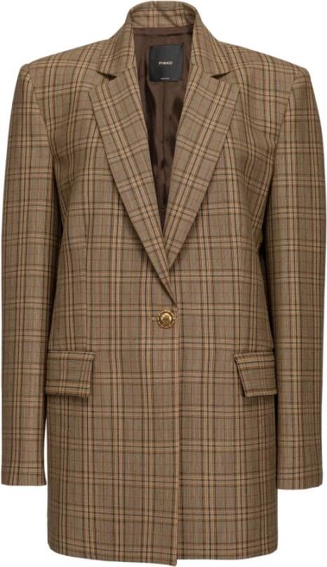 Pinko Dames Camel Beige Winter Check Blazer Beige Dames