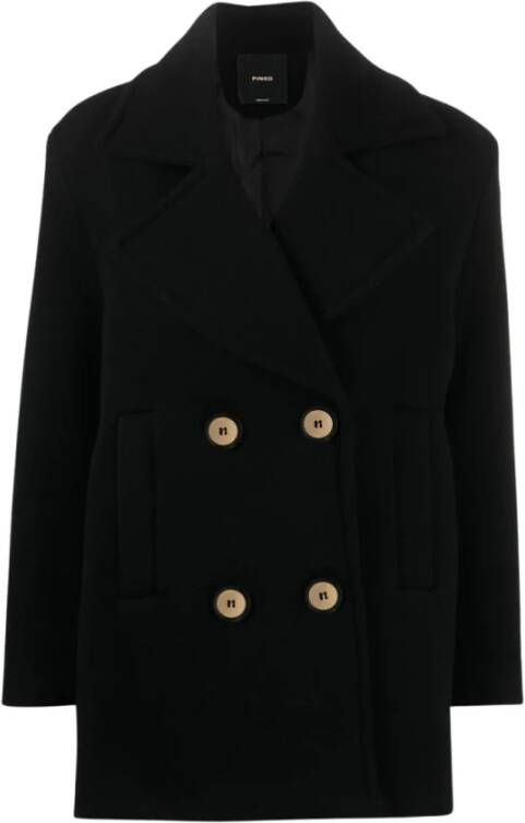 Pinko Dubbel Velours Wolmix Pea Coat Black Dames