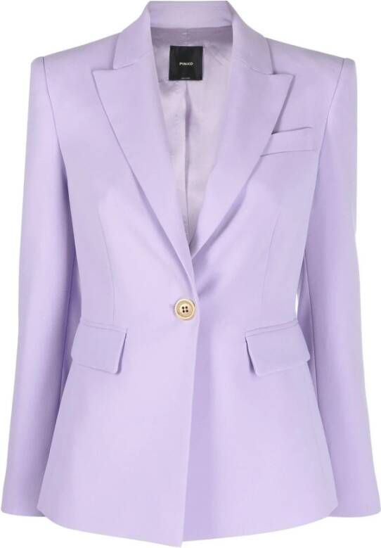 Pinko Stretch Crepe Jas met Revers en Lange Mouwen Purple Dames